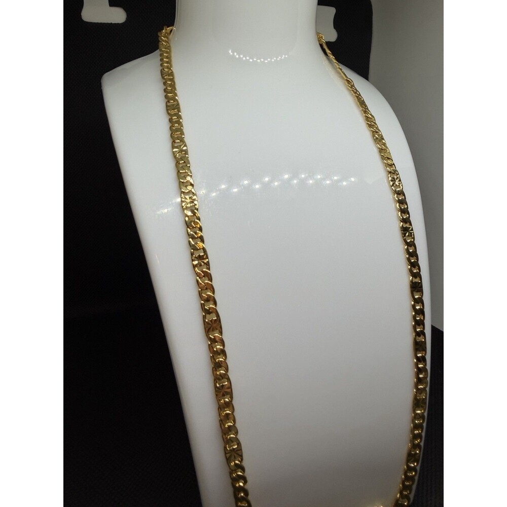 14K Yellow Gold Curb Link Chain Necklace 22 in Signed, No Stone Chain Style